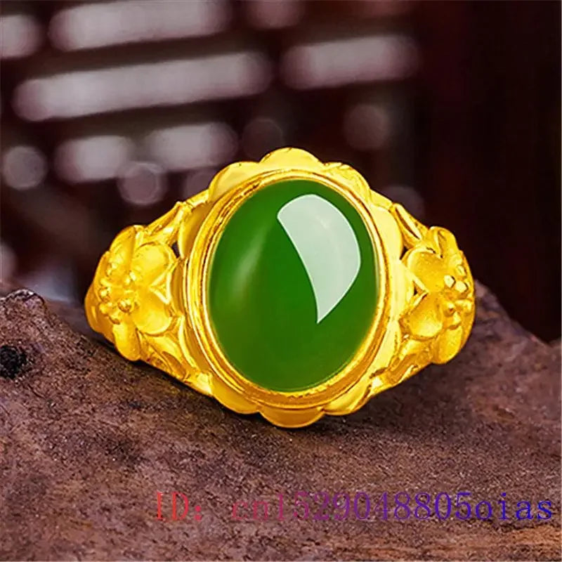 Green jade ring men women amulet fashion zircon natural jewelry gemstone gifts 925 silver crystal chalcedony charm