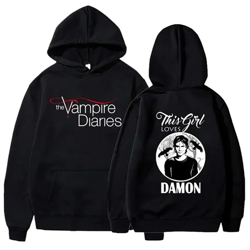 The Vampire Diaries Hoodies Women Fashion Personality Hooded Sweatshirt Casual Outdoor Loose Long Sleeve Pullover