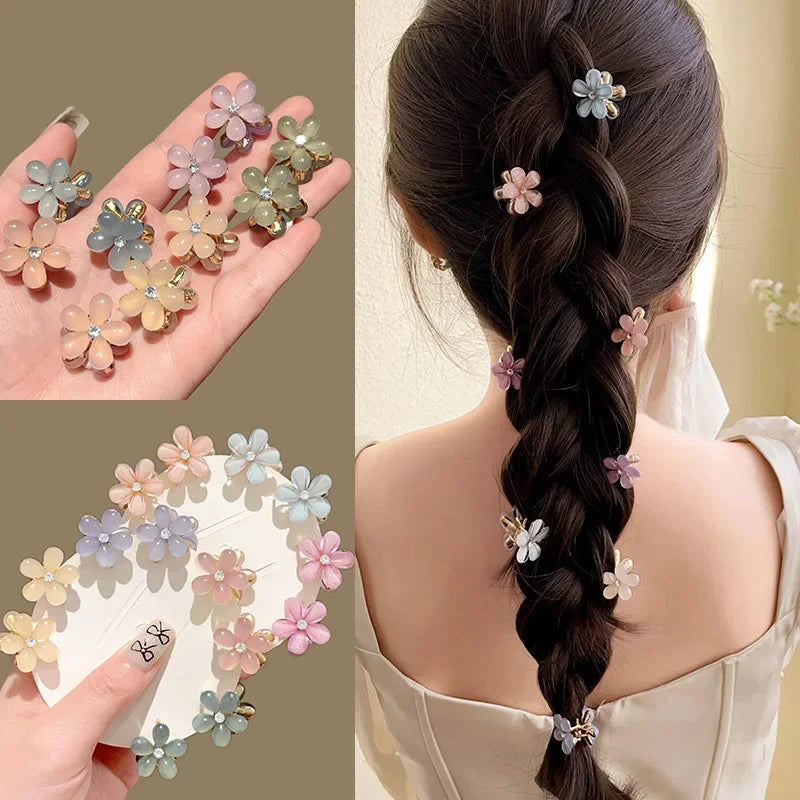 1/10pcs Baby Girls Crystal Flower Hair Clips Fashion Metal Mini Hair Claw for Women Crab Hairpins Headwear Kids Hair Accessories