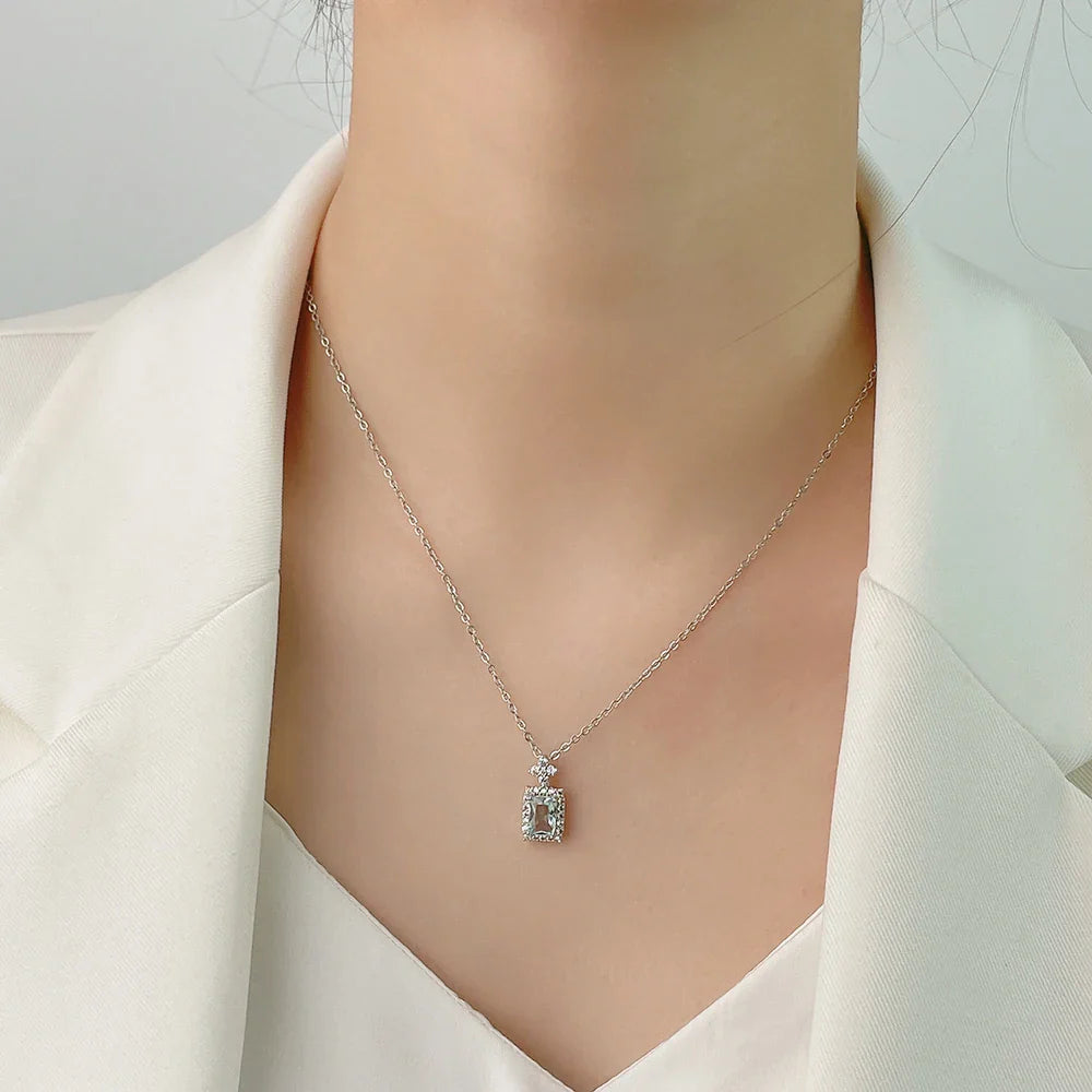 1 Pc Fashion Water Drop Square Full Diamond Exquisite Zircon Copper Silver Colour Necklace Women Causal Daily Prom Gifts Jewelry