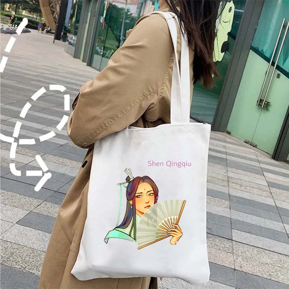 Anime Tian Guan Ci Fu Heaven Official's Blessing Canvas Shopper Tote Bag TGCF Hua Cheng XieLian The Ghost King Umbrella Handbags