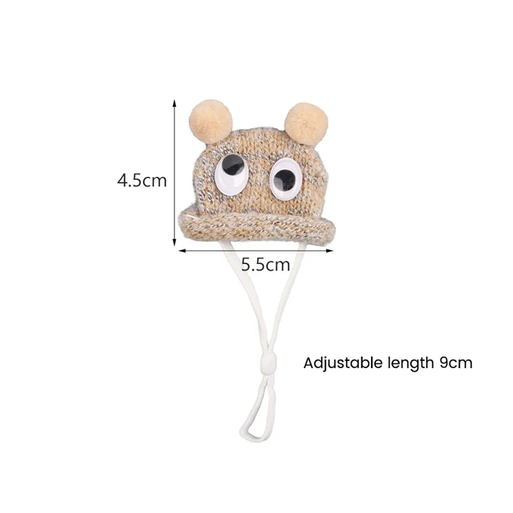 Knitted Hat Cartoon Cute Big Eyes Funny Cap With Adjustable Elastic Band Hamsters Dutch Pigs Snakes Pets Grooming Accessories