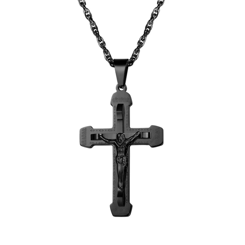 Fashion Stainless Steel Jesus Cross Pendent Necklace Religious Accessaries Necklace Hot Sale Amulet Birthday Party Jewlery Gifts