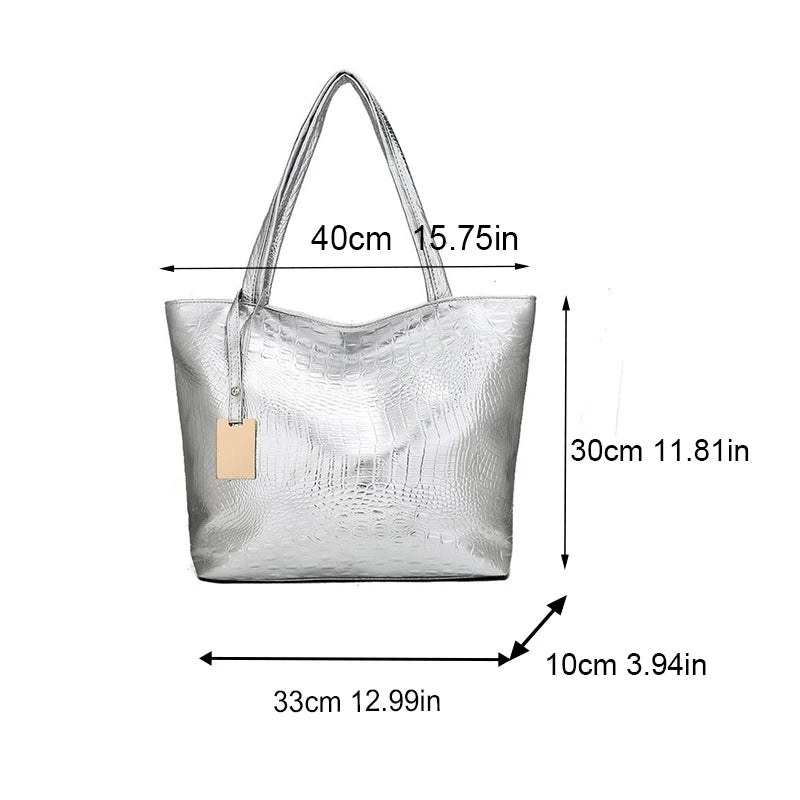 Large Capacity Shoulder PU Handbag With Pendant, Crocodile Pattern, Fashionable European And American Commuting Women's Tote Bag