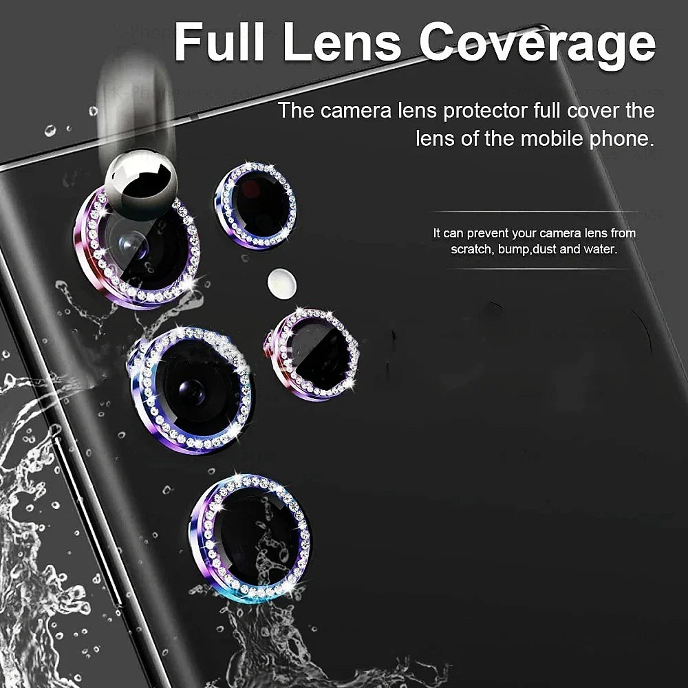 Bling Diamond Camera Lens Protector For Samsung Galaxy S24 Ultra Plus Metal Lens Ring Glass For Samsung S24U S24Ultra Lens Cover