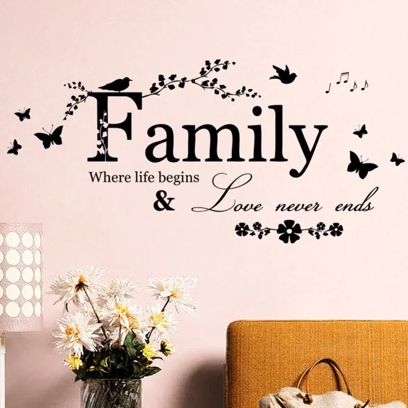 Family Love Never Ends Quote Vinyl Wall Sticker Wall Decals Lettering Art Words Stickers Home Decor Wedding Decoration Poster