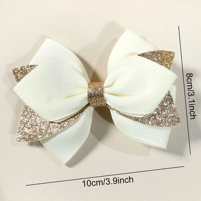 1Pcs Ribbon Hair Bow Clip For Kids Two layers Girls Glitter Hairpins Baby Barrettes Headwear Delicate Hairgrips Hair Accessories