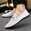 Men's Loafers Comfortable Flat Casual Shoes Breathable Slip-On Soft Cow Leather Driving Shoes Moccasins Hombre Men Shoes White