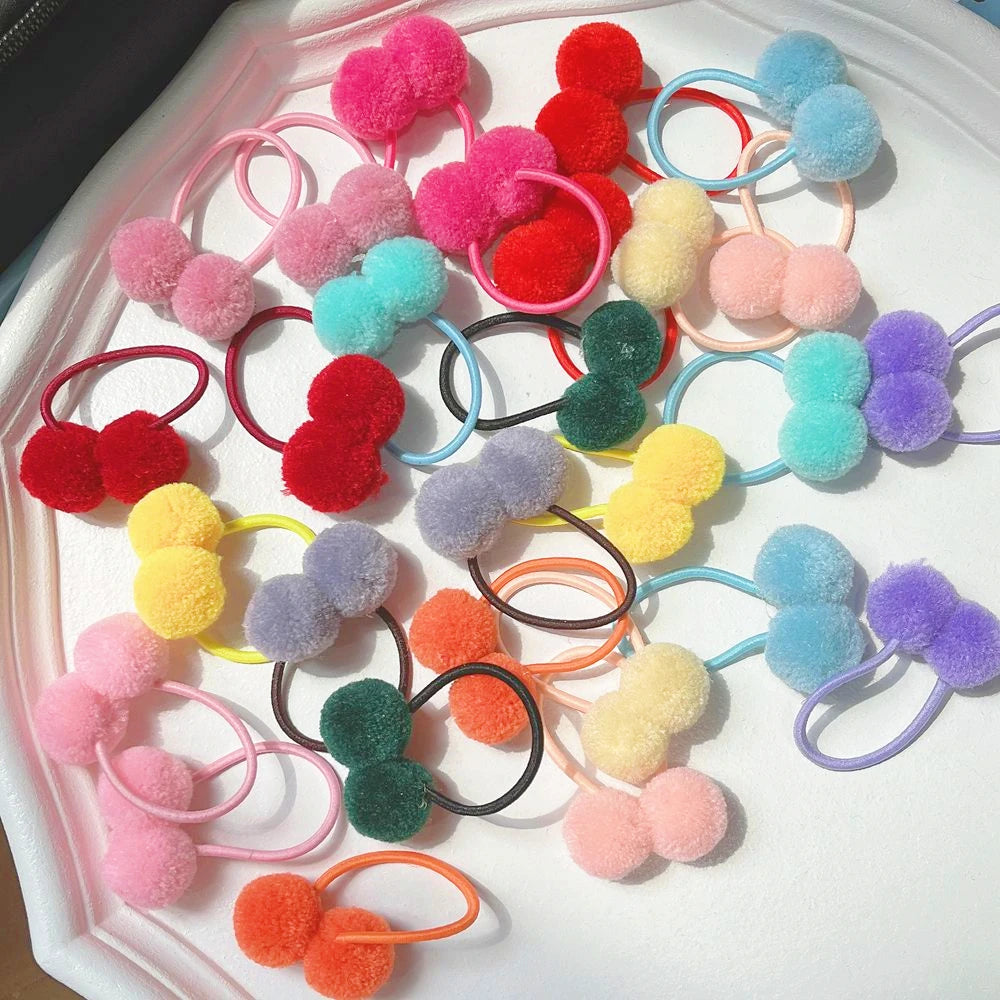 5pcs/lot Girls Double Plush Ball Hair Ropes Set For Kids Solid Color Scrunchies Elastic Hair Bands Hair Accessories Wholesale