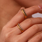 Load image into Gallery viewer, E.B.belle Stainless Steel Jewelry Trendy Micro Paved Rhinestone Multiple Layer Wedding Party Rings For Bridal Gold Plated Ring
