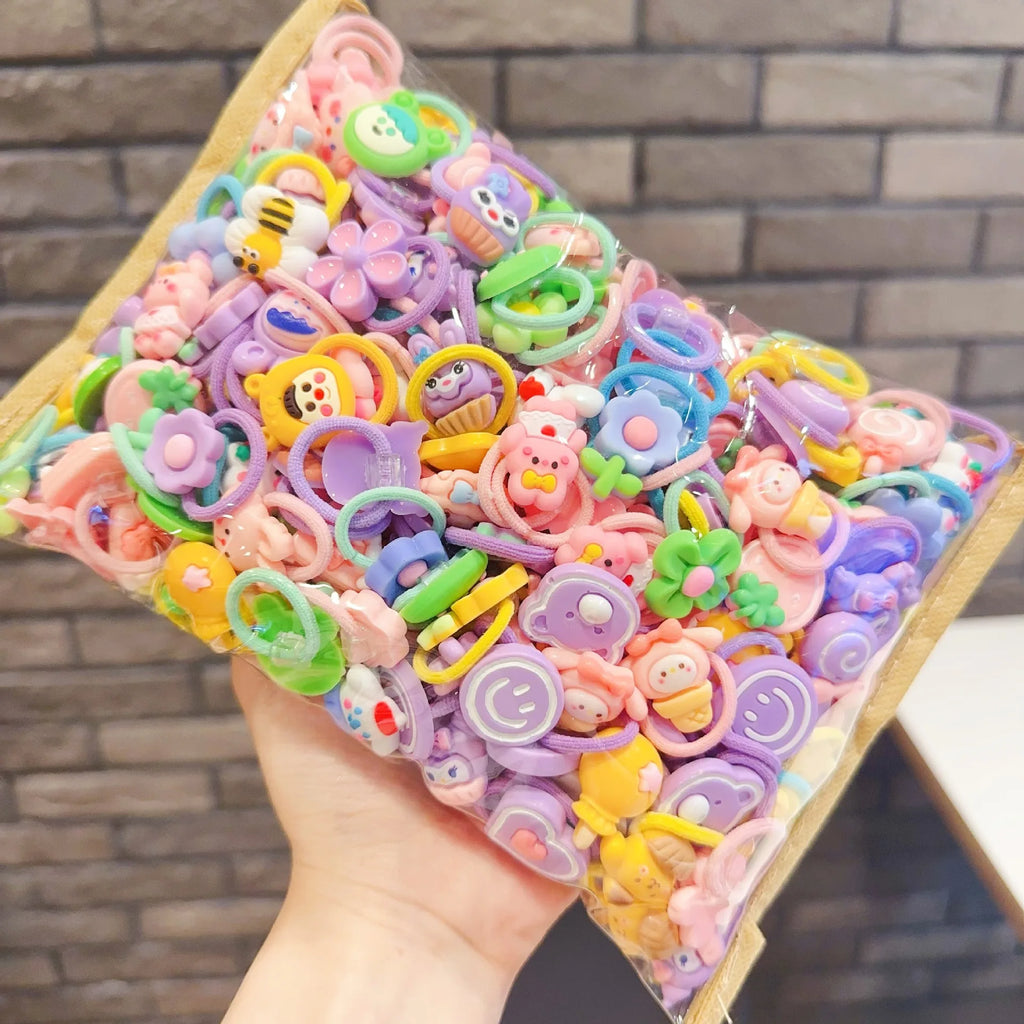 40-50Pcs Children Hair Bands Girls Cartoon Elastic Hair Ties Baby Head Rope Kids Small Animal Headband Cute Hair Accessories