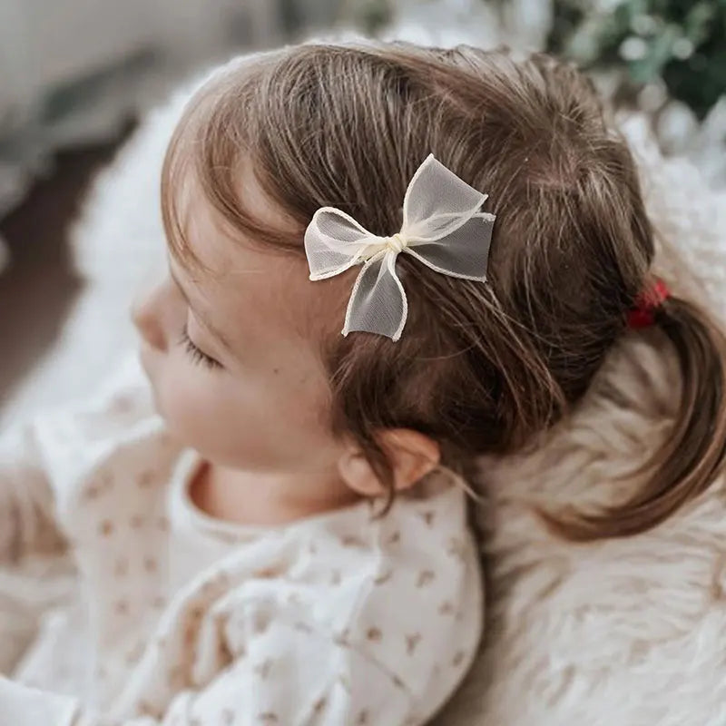 6Pcs White Lace Bow Hair Clips For Baby Girls Lovely Bowknot Hairpin Barrettes Kids Hairgrips Korean Headwear Hair Accessories