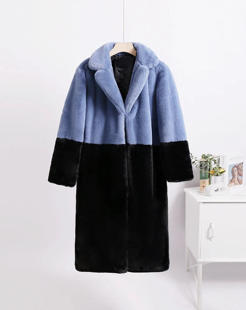 2023 Winter Women High Quality Faux Rabbit Luxury Long Fur Coat Lapel OverCoat Thick Warm Female Plush Jacket Large Size 5XL