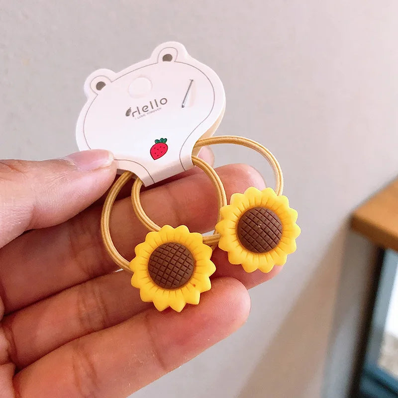 2Pcs/Set Girls Cute Cartoon Flowers Rubber Band Elastic Hair Bands for Children Sweet Hairbands Hair Rope Kids Hair Accessories