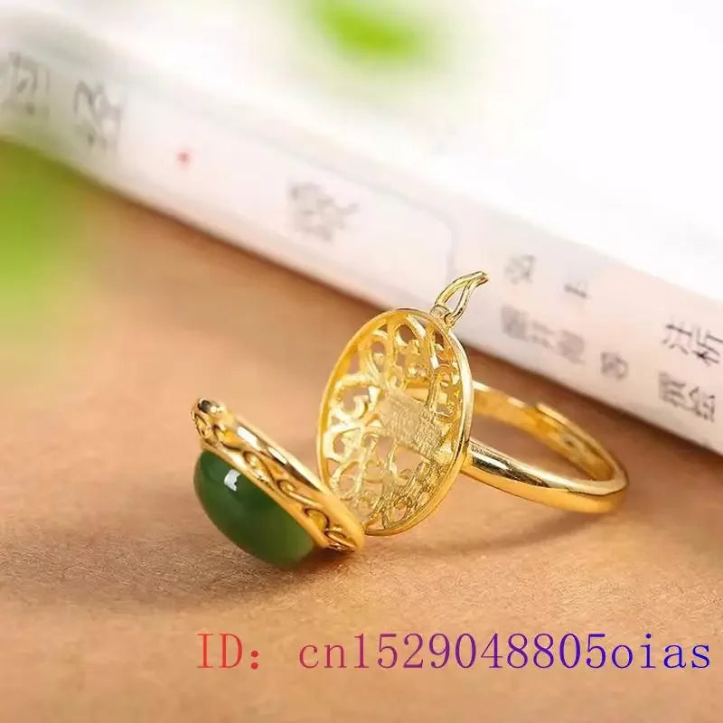 Green Jade Ring Vintage Women Adjustable Rings Accessories Jewelry Gift Designer Gemstone 925 Silver Natural Luxury Charm Gifts