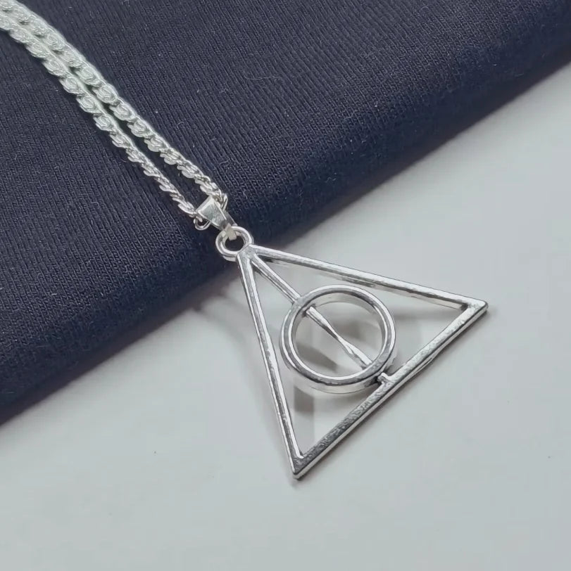 Vintage Triangle Movie Pendant The Deathly Hallows Earring Necklace Set For Women Y2k Aesthetic Fashion Jewelry Metal Punk Goth