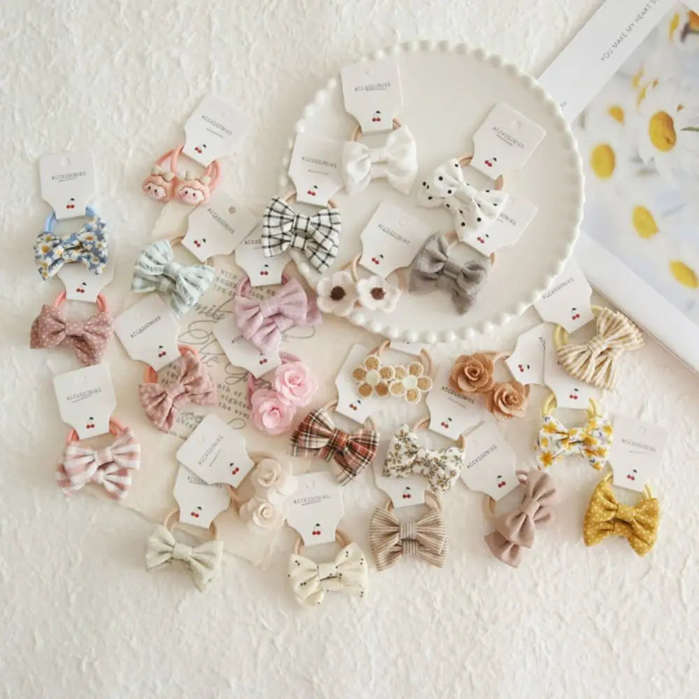 10Pcs/Lot Sweet Hair Band Girls Hair Ties Bows Elastic Rubber Band Flower Small Dot Ball Scrunchies Baby Kids Hair Accessories