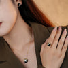 Design light luxury black onyx necklace 925 sterling silver geometric zircon earrings asymmetric open ring