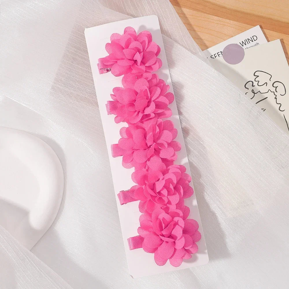 5/3Pcs Children Handmade Chiffon Petals Poppy Flower Hair Clips Rolled Rose Fabric Hair Flowers for Kids Girls Hair Accessories