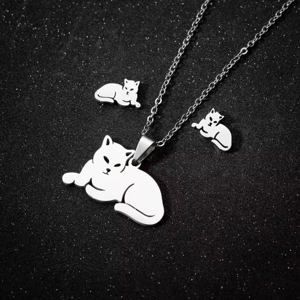 Anime Cute Cartoon Bow Mouse Stainless Steel Jewelry Set For Women Wedding Accessories Bride Earrings And Necklace Jewelry Set