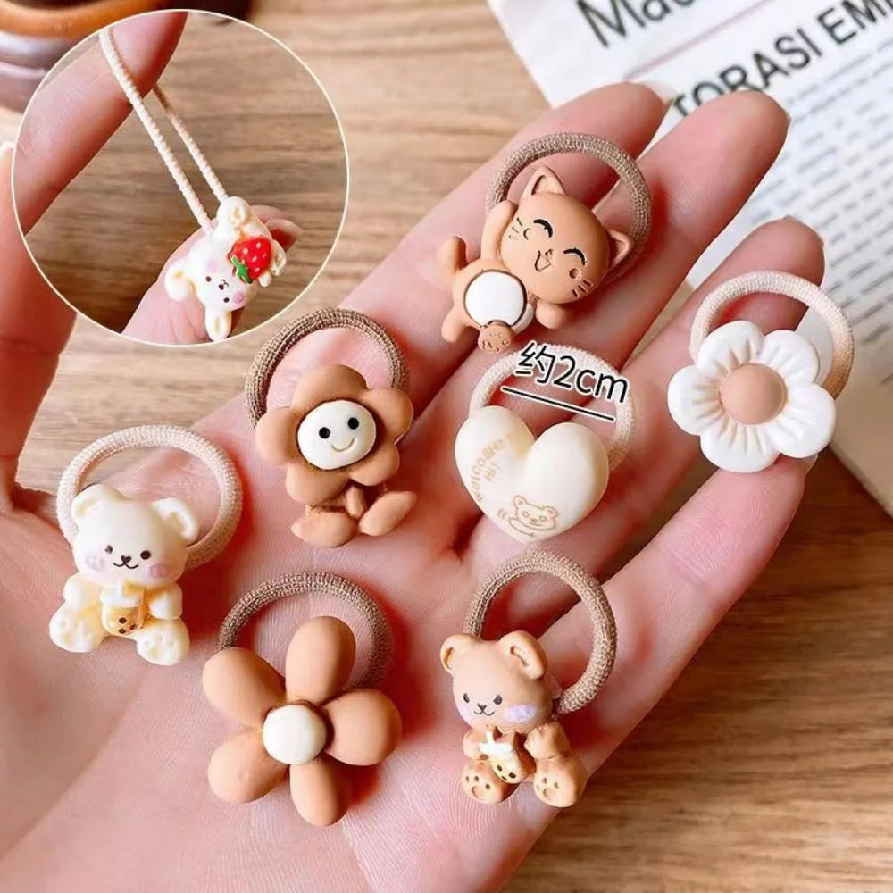 10Pcs/Set Girls Cute Cartoon Flower Kid Elastic Hair Rubber Band Accessories Ponytail Holder Tie Hair Ring Rope Headdress