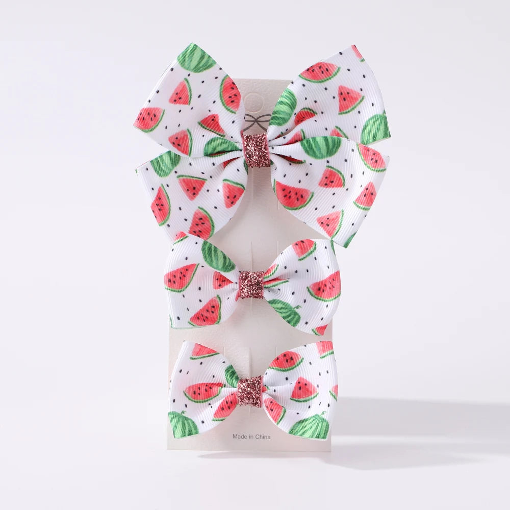 3 Pcs/Set Girls Cute Watermelon Print Bowknot Hair Clip Kids Lovely Colorful Hairpins Headwear Children Summer Hair Accessories