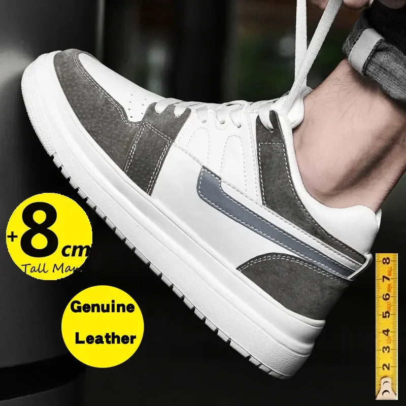 Genuine Leather 2024 elevator shoes heightening sneakers for men 6cm 8cm breathable height increased man sports lift height