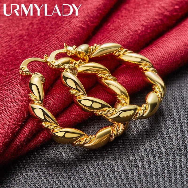Urmylady round twist hoop earrings 24k gold for women charm wedding engagement fashion party jewelry