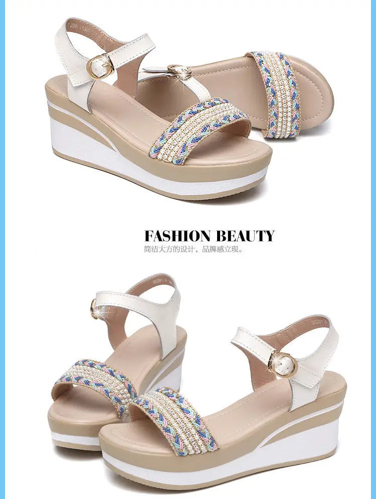 Ladies Shoes Wedges Heel Footwear Wedge with Platform Waterproof Summer 2024 Rhinestones Sandals for Women Outdoor Pumps Diamond