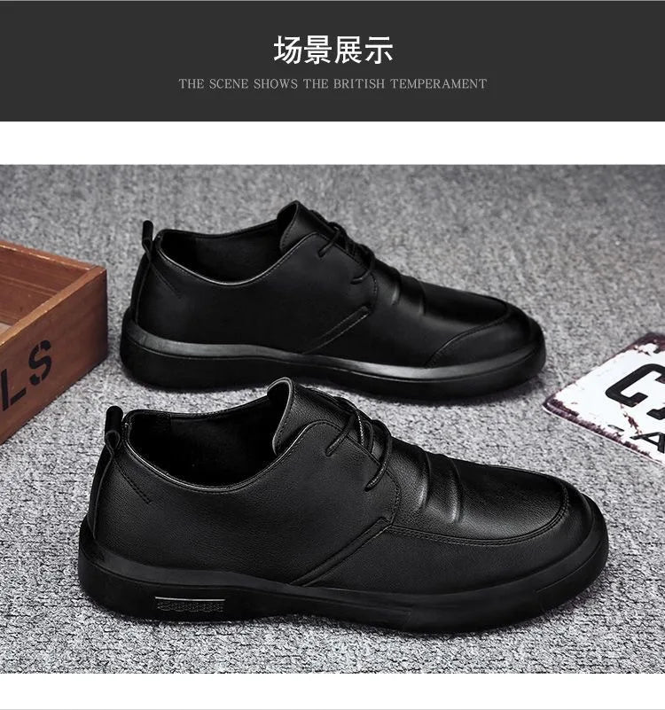 Shoes Casual Men Leather Big Toe Soft Sole Dress Versatile Business Lace-Up Summer Breathable Style 2023