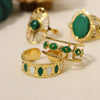 WILD & FREE 18K Gold Plated Vintage Stainless Steel Rings for Women Green Enamel Natural Stone Malachite Aesthetic Jewelry