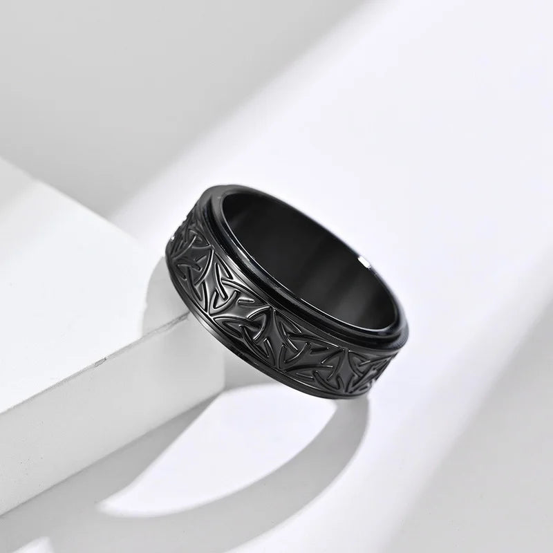 New Style Unique Rotatable Stainless Steel Ring Retro celtic triangle knot  Mens Rings Party Jewelry for women Gift size 7-13