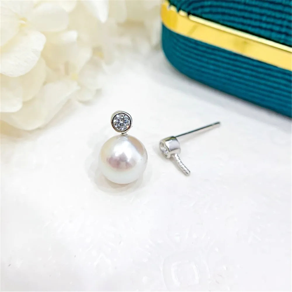 DIY Pearl Gadgets S925 Sterling Silver Stud Earrings Gold Silver Earrings Fit 7-10mm Beads E088