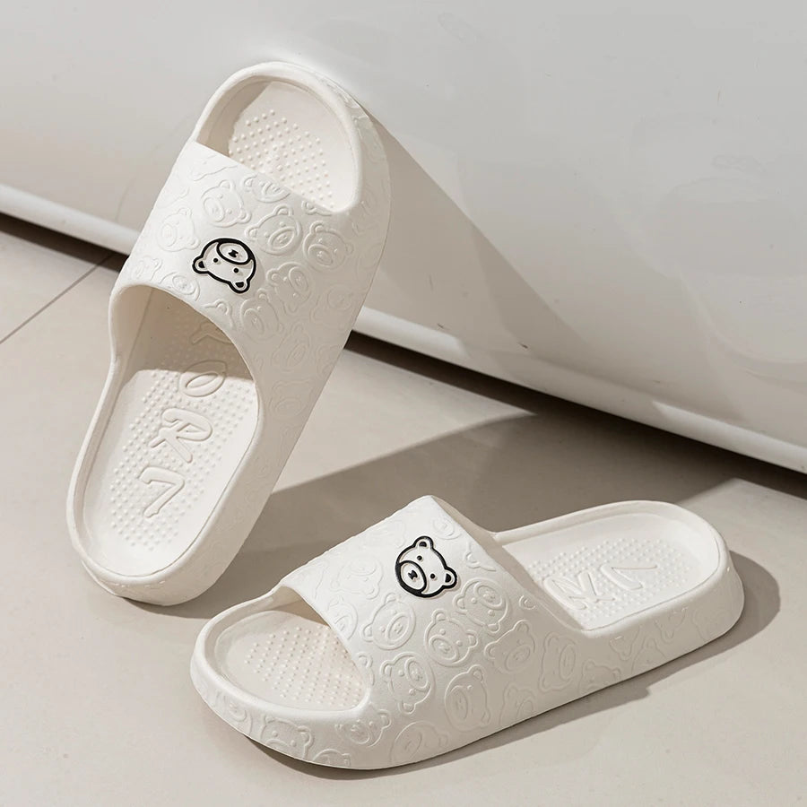 Women Casual Slippers Summer Cute Bear Cool Bathroom Anti-slip Slides Air Cushion Lightness Soft Sole Men Flat Shoes Couple