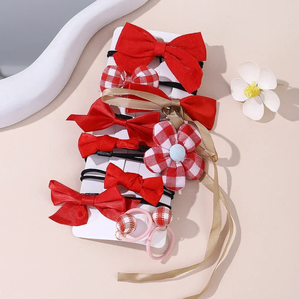 10Pcs/Set Girls Cartoon Hair Band Bow Hair Ties Flower Headbands Princess Elastic Rubber Bands Kids Hair Accessories
