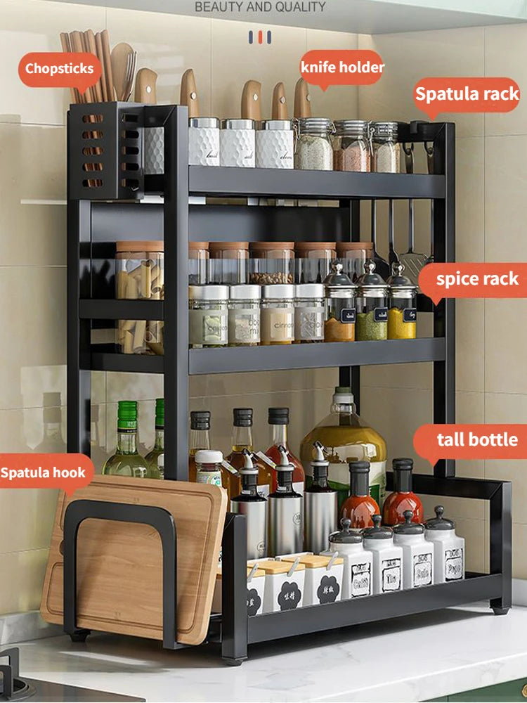 2/3Layers Kitchen Storage Rack Spice Racks Seasoning Shelf Condiments Knife Cutting Board Holder Drain Stand Storage Accessories