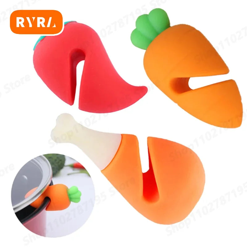 Creative Cute Little Pepper Carrot Chicken Leg Modeling Pot Lid Raising Silicone Anti-Spill Kitchen Practical Fun Gadget 1PC