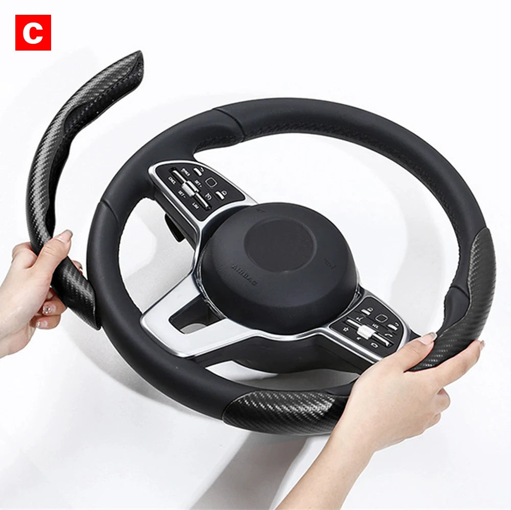 3PCS Car Steering Wheel Cover Anti-slip 38cm 15inch For Lada vesta niva 4x4 granta Kalina Sedan Carbon Fiber Auto Accessories