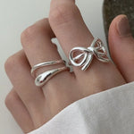 Load image into Gallery viewer, 925 Sterling Silver Simple Ring For Women Fine Jewelry Finger Adjustable Open Vintage Hollow Bow Ring For Party Birthday Gift
