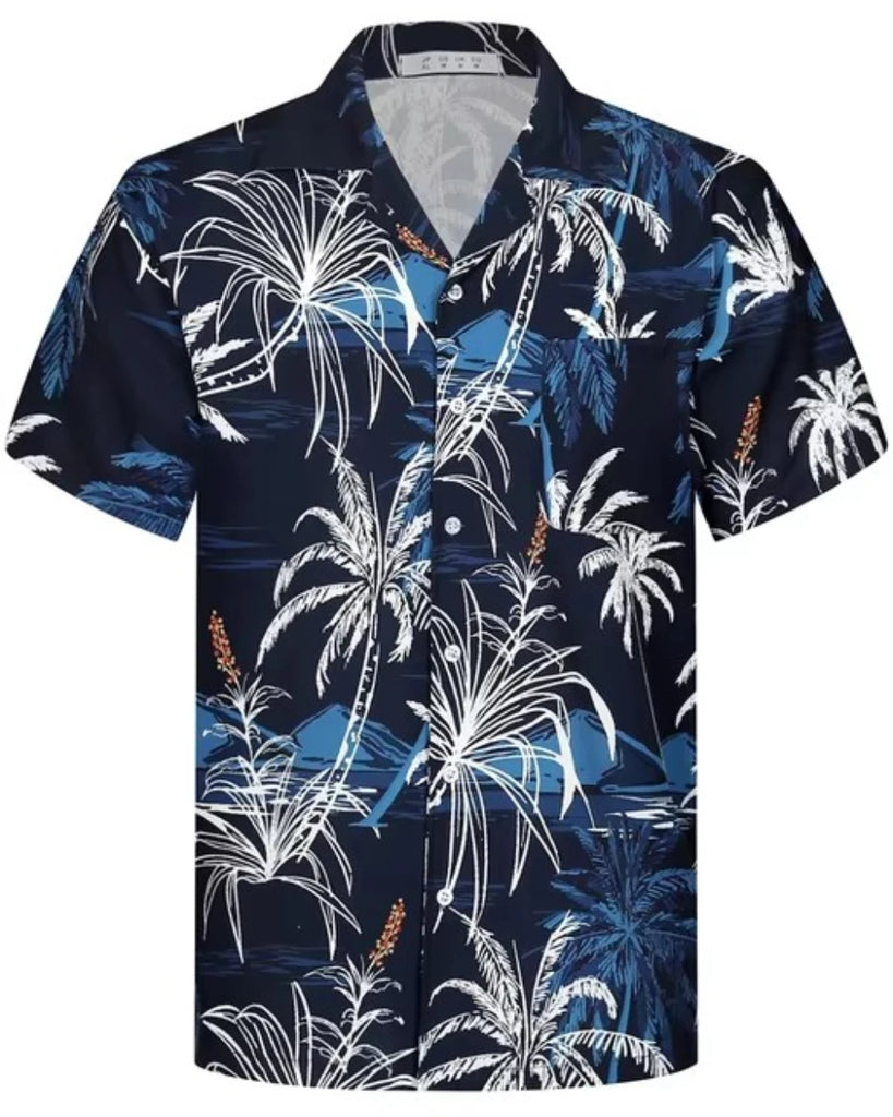 Summer fashion men's Hawaiian shirt short sleeve button coconut tree print casual beach Hawaiian shirt