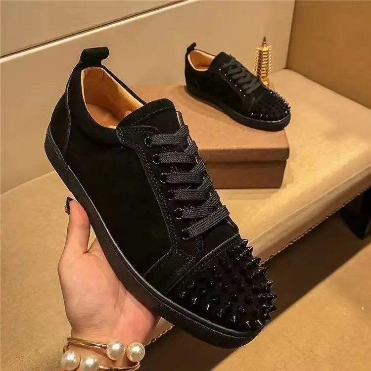 plus size men luxury fashion singer stage DJ dress rivets shoes cow suede leather studded shoe black trendy spikes footwear male