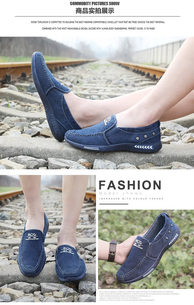 Men Casual Flats Shoes Denim Canvas Slip on Mens Casual Shoes Plimsolls Breathable Male Footwear Spring Autumn Sneakers Flat