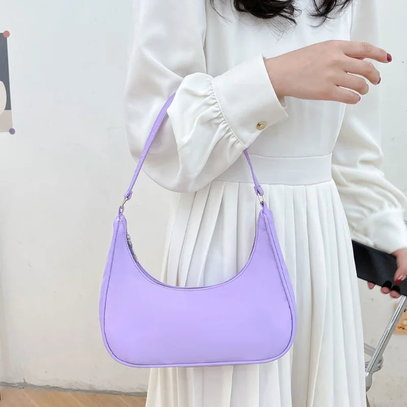Fashion Simplicity Solid Color Shoulder Bag Women Underarm Bag Ladies Top-handle Clutches Black Beige White Pink Handbag Pouch