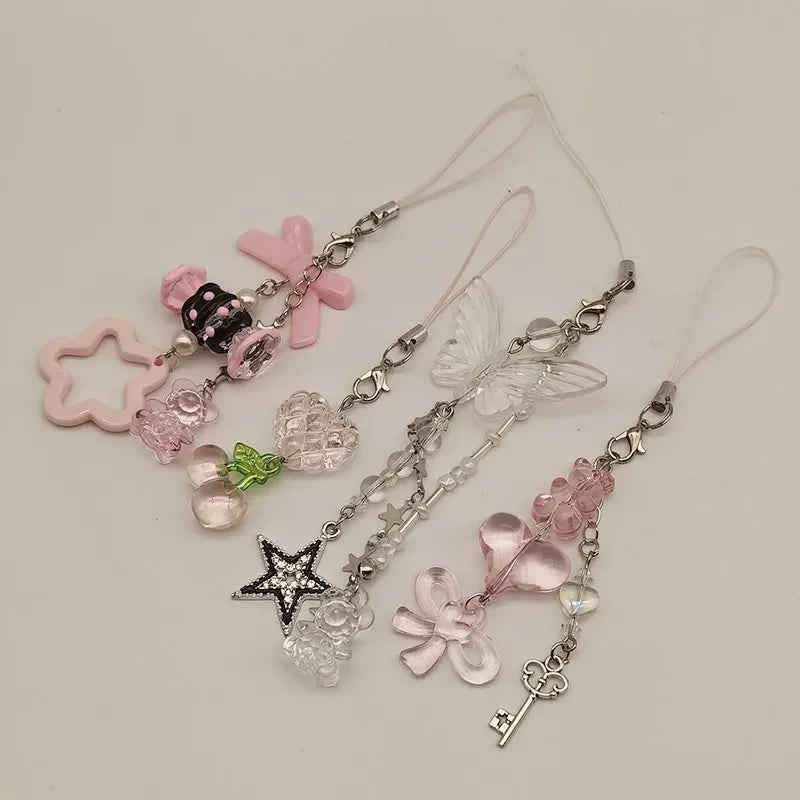 New Phone Charms Strap Lanyard Cute Bear Star Pendant Chain For iPhone XSMAX Earphone Books Bag Handmade Customized Bead  Case