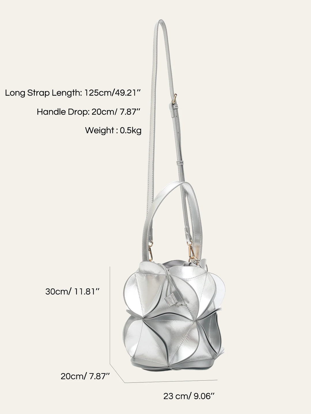 CEZIRA Women Fashion Niche Design Bucket Shoulder Bag PU Vegan Leather Cute Petal Patchwork Drawstring Cross Body Handbag Purses
