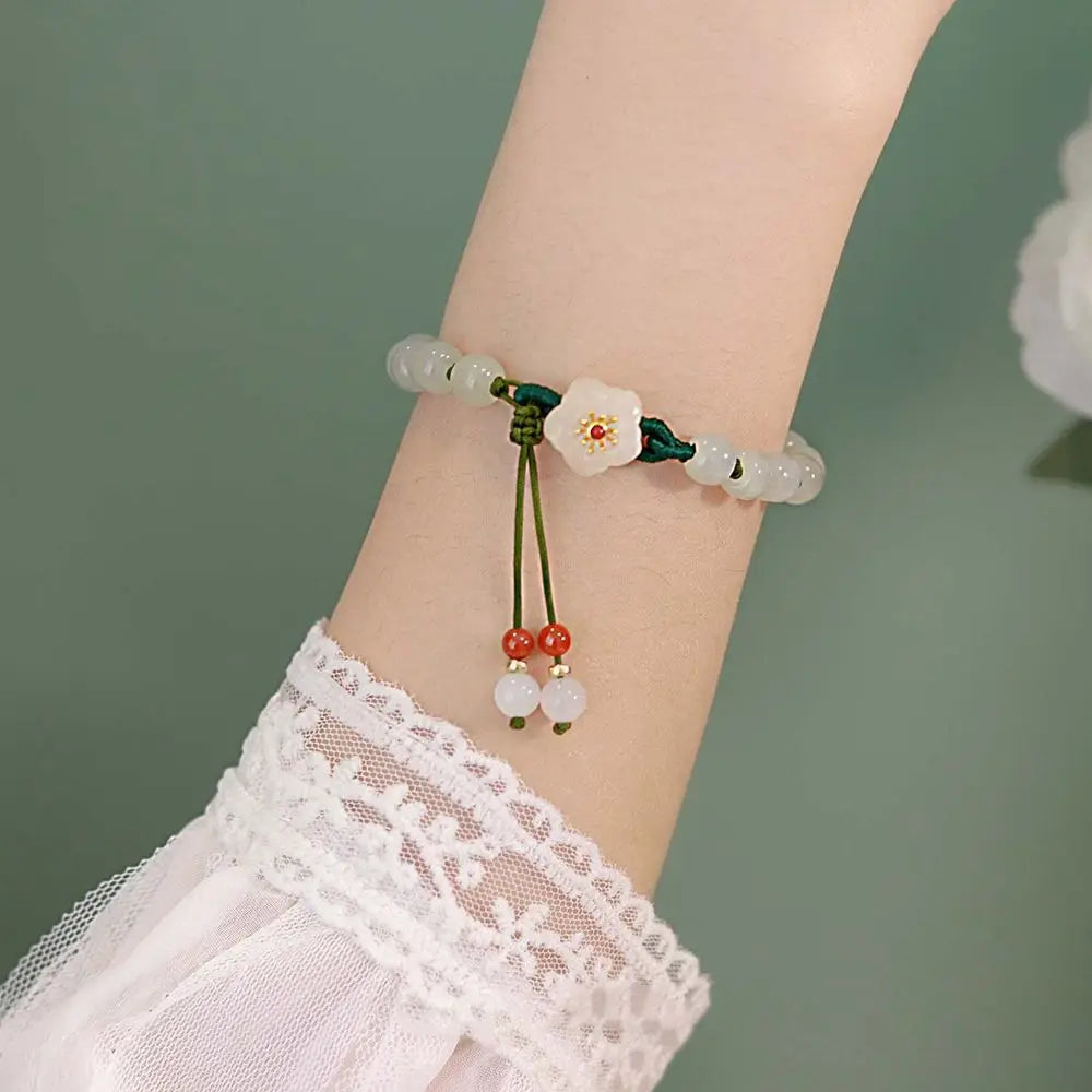 New Chinese Style Jade Bracele Women's Flower Bead Bracelets Step By Step Commemorate Woven Hand Rope