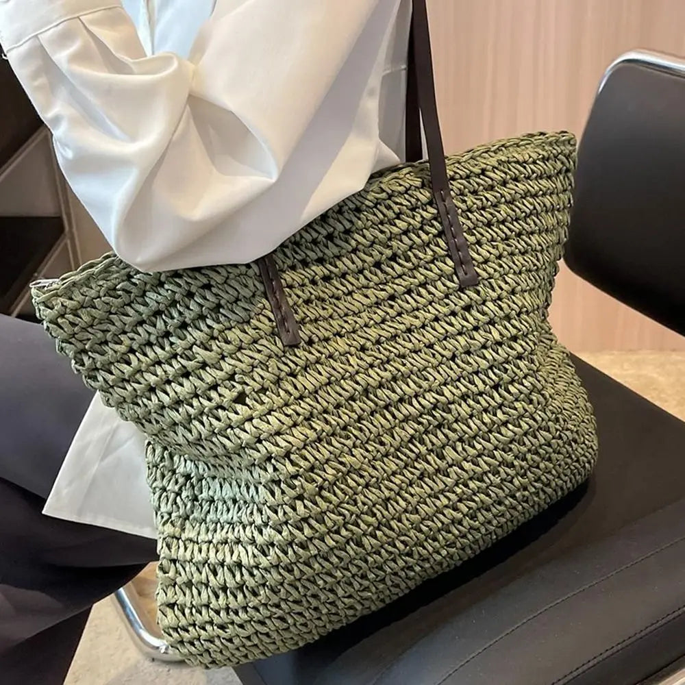 Luxury Design Straw Woven Tote Bags Summer Casual Large Capacity Handbags New Fashion Beach Women Shoulder Simple Style Shopping