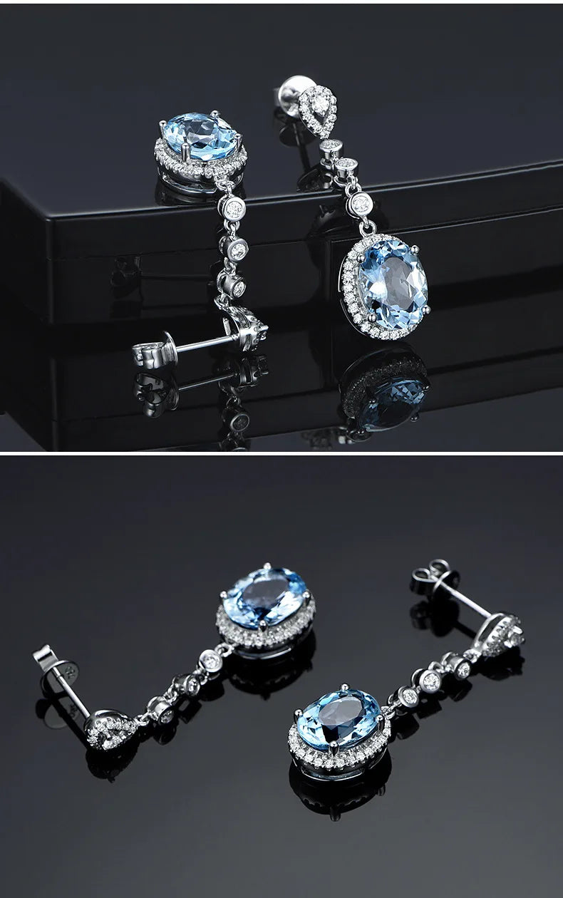 Natural Aquamarine Drop Earrings for Women Sterling Silver 925 Timeless Design Delicate Female Jewelry Wedding Luxury Earrings