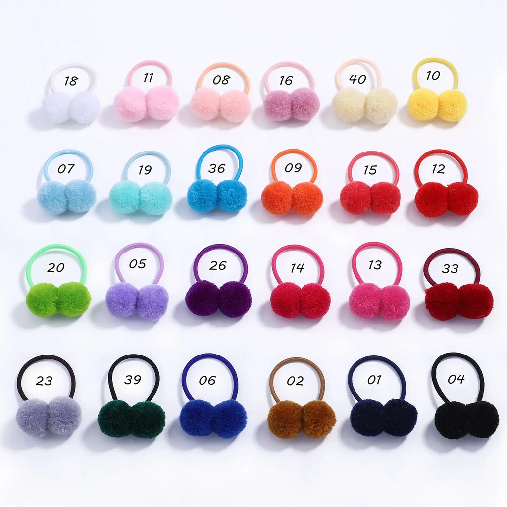 5pcs/lot Girls Double Plush Ball Hair Ropes Set For Kids Solid Color Scrunchies Elastic Hair Bands Hair Accessories Wholesale