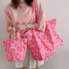 Pink Leopard Shoulder Bag Women's Large Capacity Casual Totes Ladies Cute Canvas Bags Bucket Handbag 2024 NEW